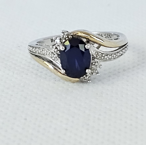 Vintage Genuine Blue Sapphire Ring in Sterling Silver & 10k Gold! Size 7 - Picture 6 of 8